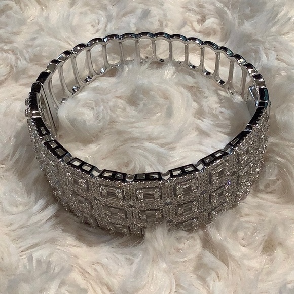 Sterling Silver Crystal Bangle Bracelet - Picture 5 of 9